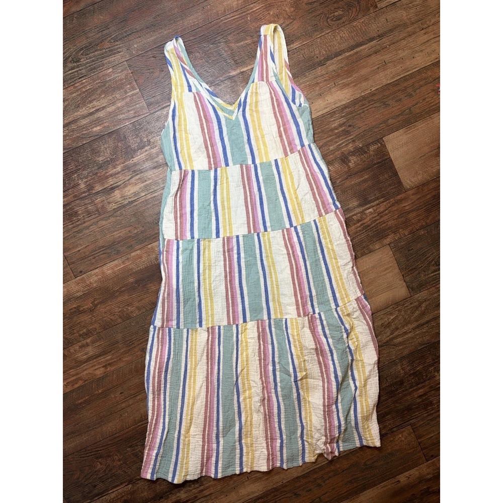 Marine Layer Corrine 100% Cotton Gauze V-Neck Tiered Maxi Dress Small